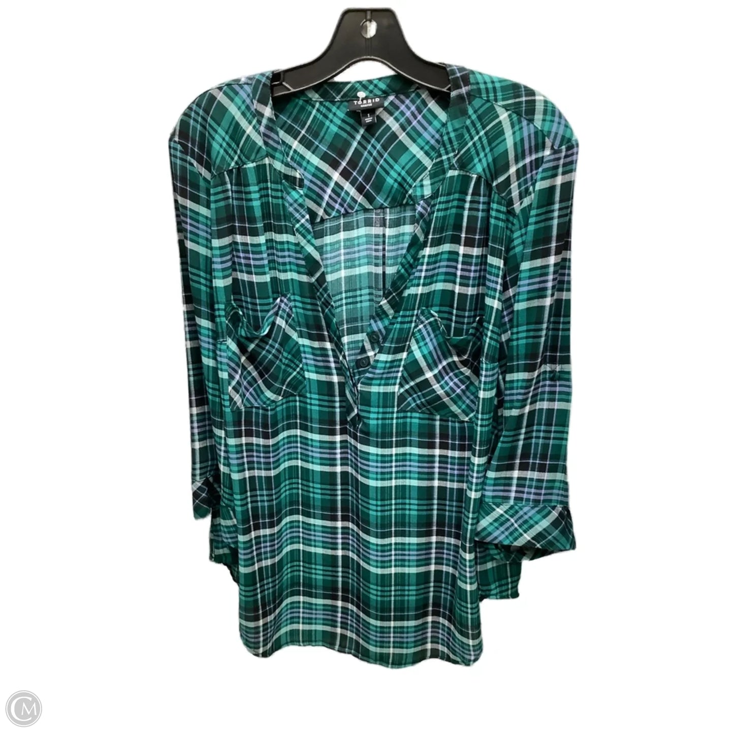 Blouse 3/4 Sleeve By Torrid In Plaid Pattern, Size: 1x