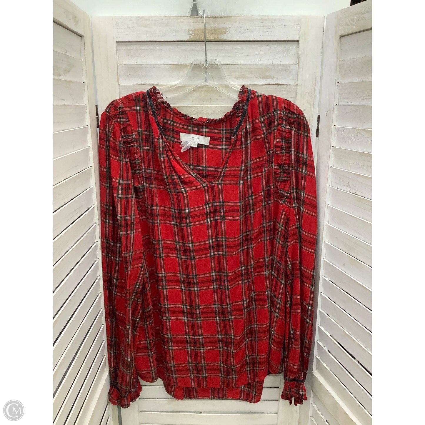 Top Long Sleeve By Loft In Plaid Pattern, Size: Xl
