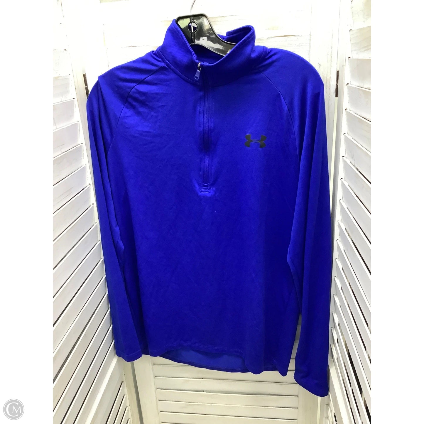 Athletic Top Long Sleeve Collar By Under Armour In Blue, Size: S