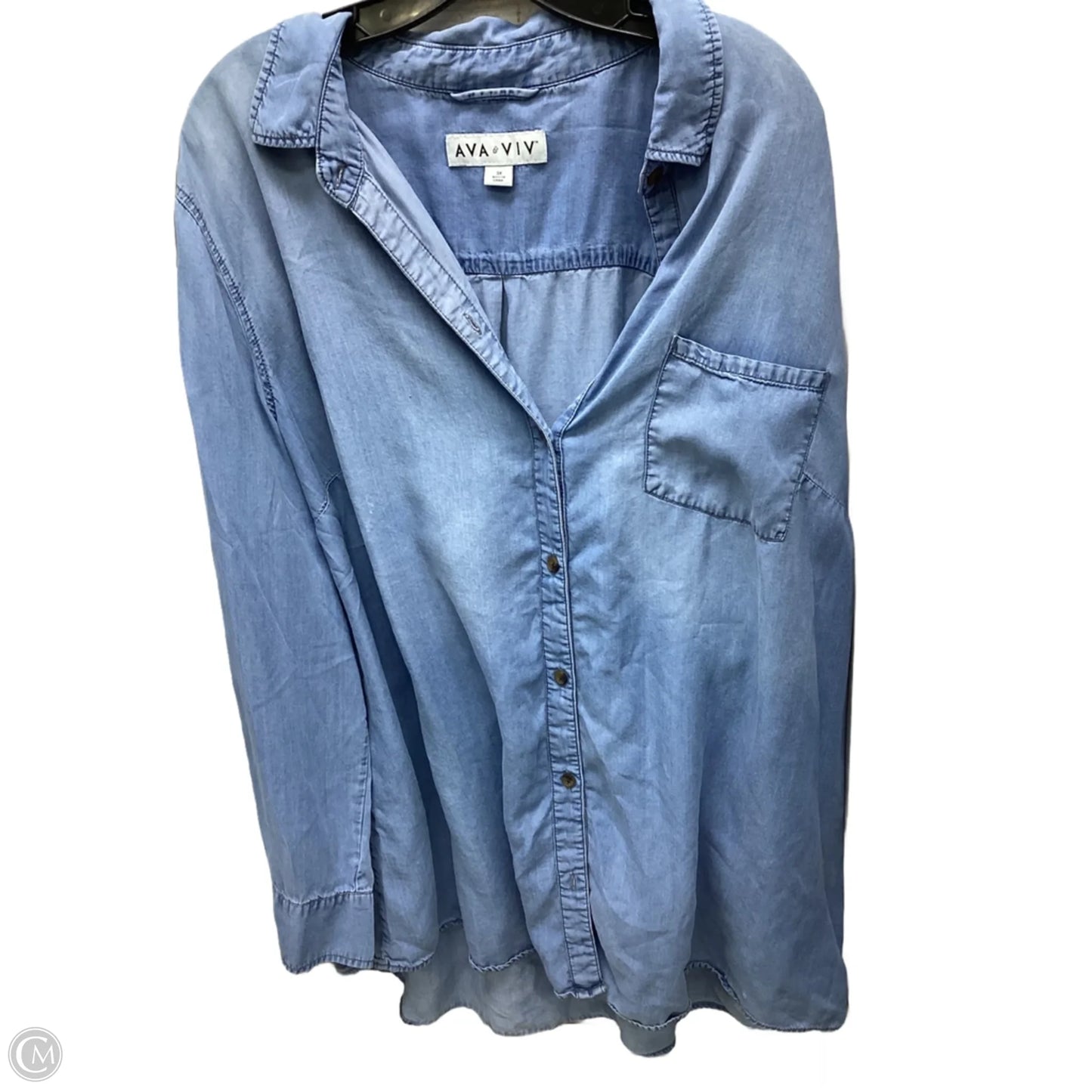 Top Long Sleeve By Ava & Viv In Blue Denim, Size: 3x