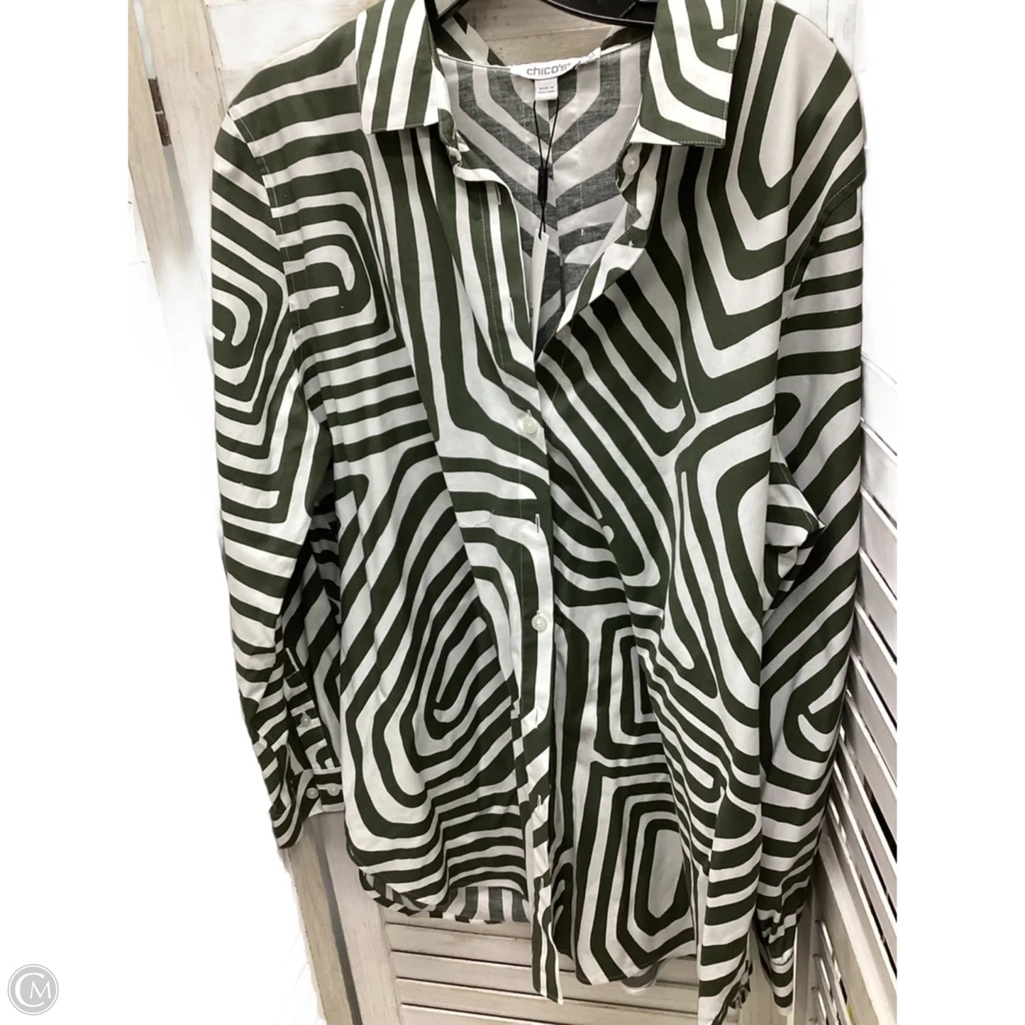 Top Long Sleeve By Chicos In Green & White, Size: 16