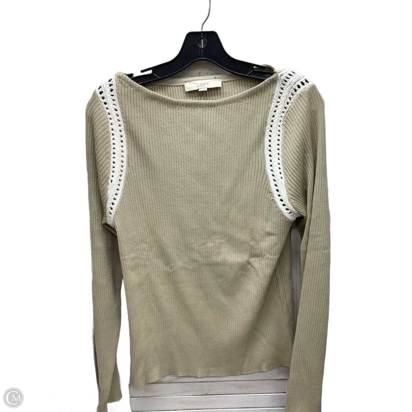 Top Long Sleeve By Loft In Tan & White, Size: Xl