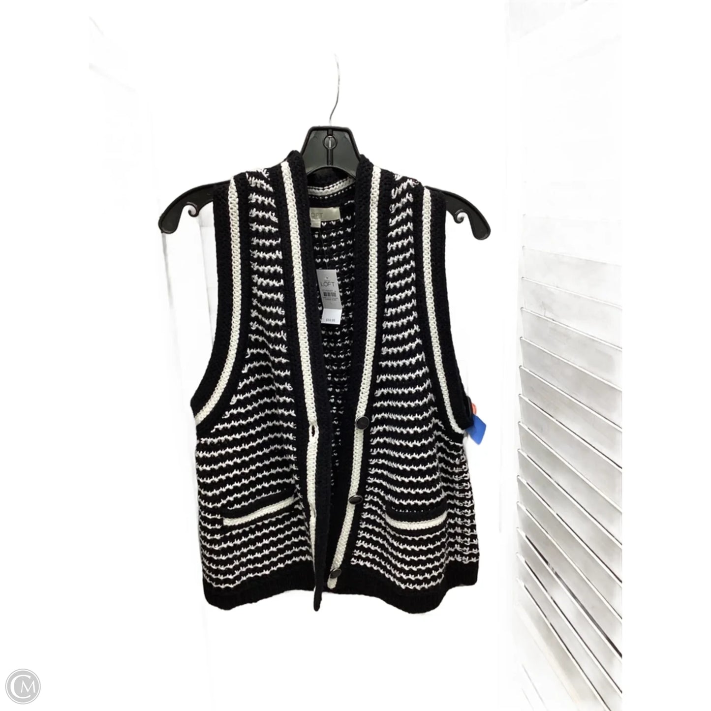 Vest Sweater By Loft In Black & White, Size: Xl