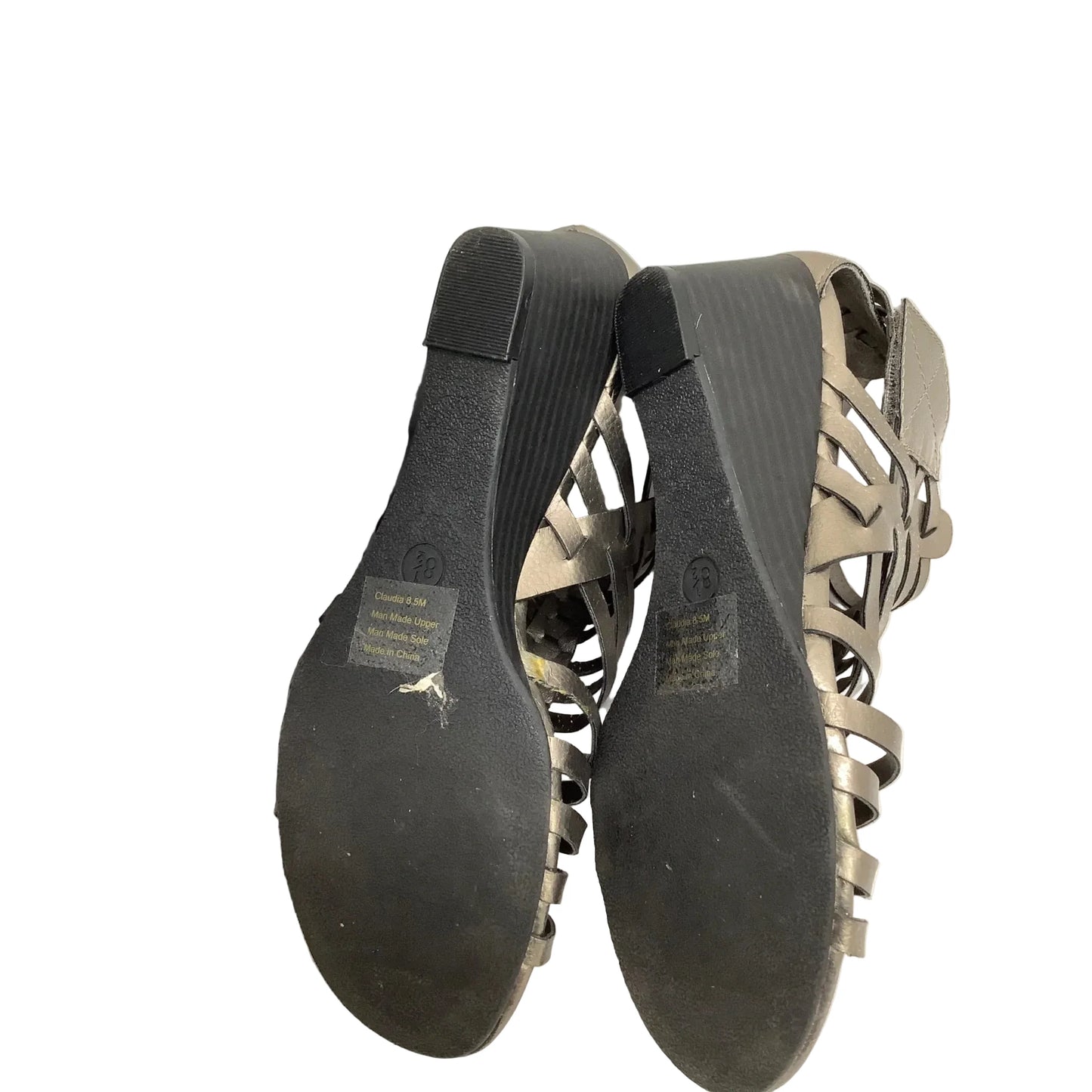 Sandals Heels Block By Clothes Mentor In Silver, Size: 8.5