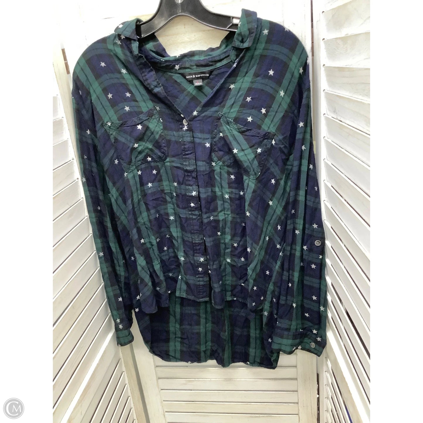 Top Long Sleeve By Rock And Republic In Plaid Pattern, Size: L