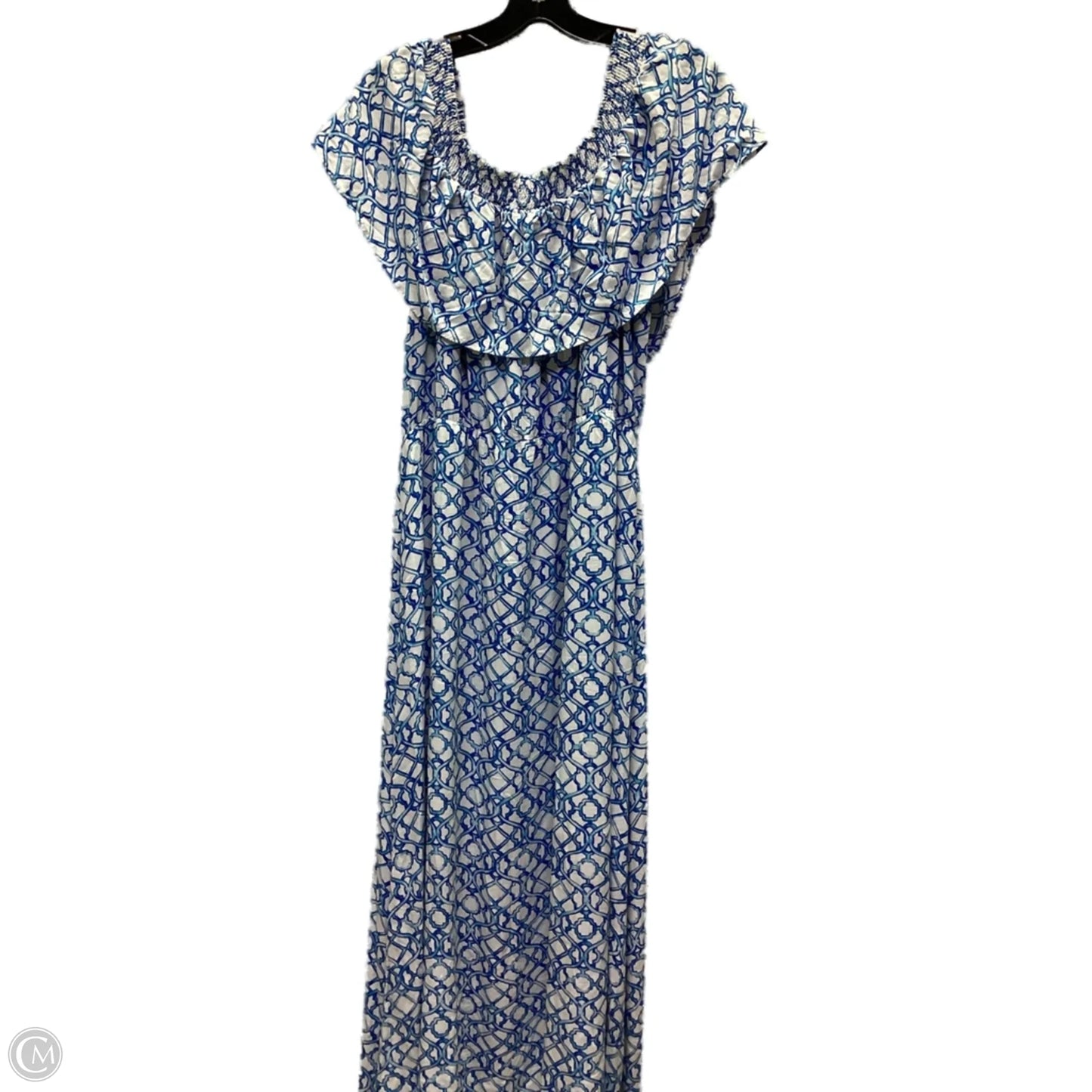 Dress Casual Maxi By Chicos In Blue & White, Size: L