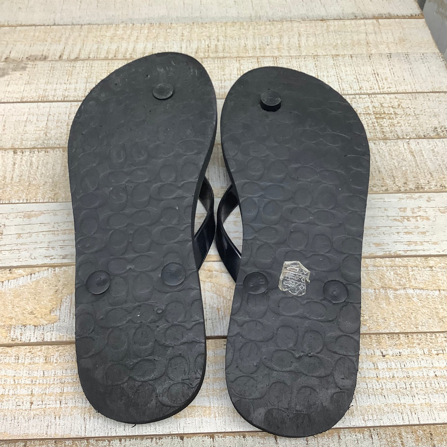 Black Sandals Flip Flops designer by Coach, Size 6