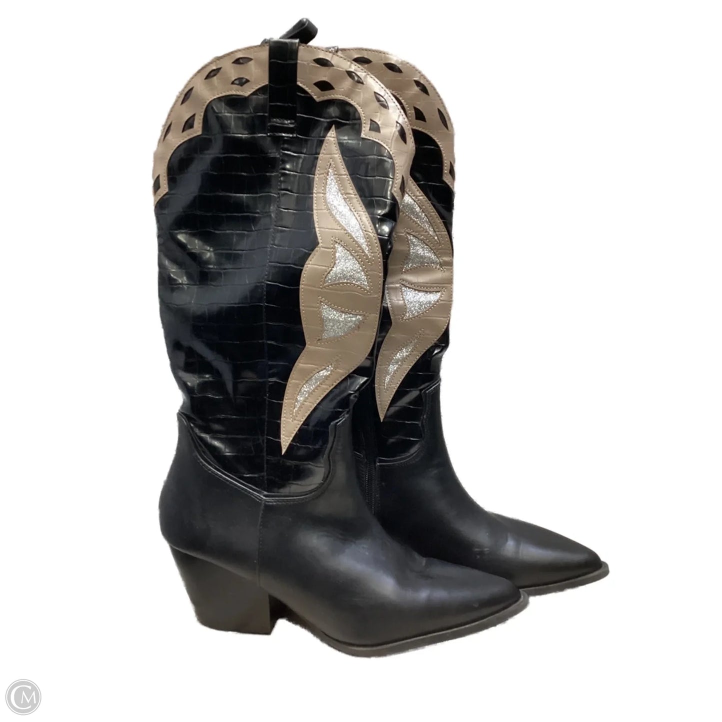 Boots Mid-calf Heels By Shein In Black, Size: 11