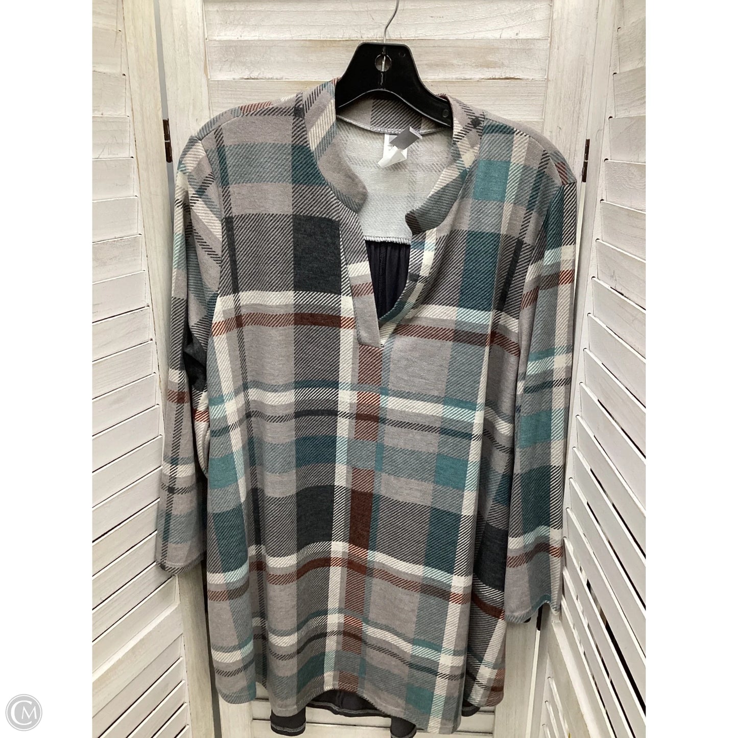Top Long Sleeve By Honeyme In Plaid Pattern, Size: Xl