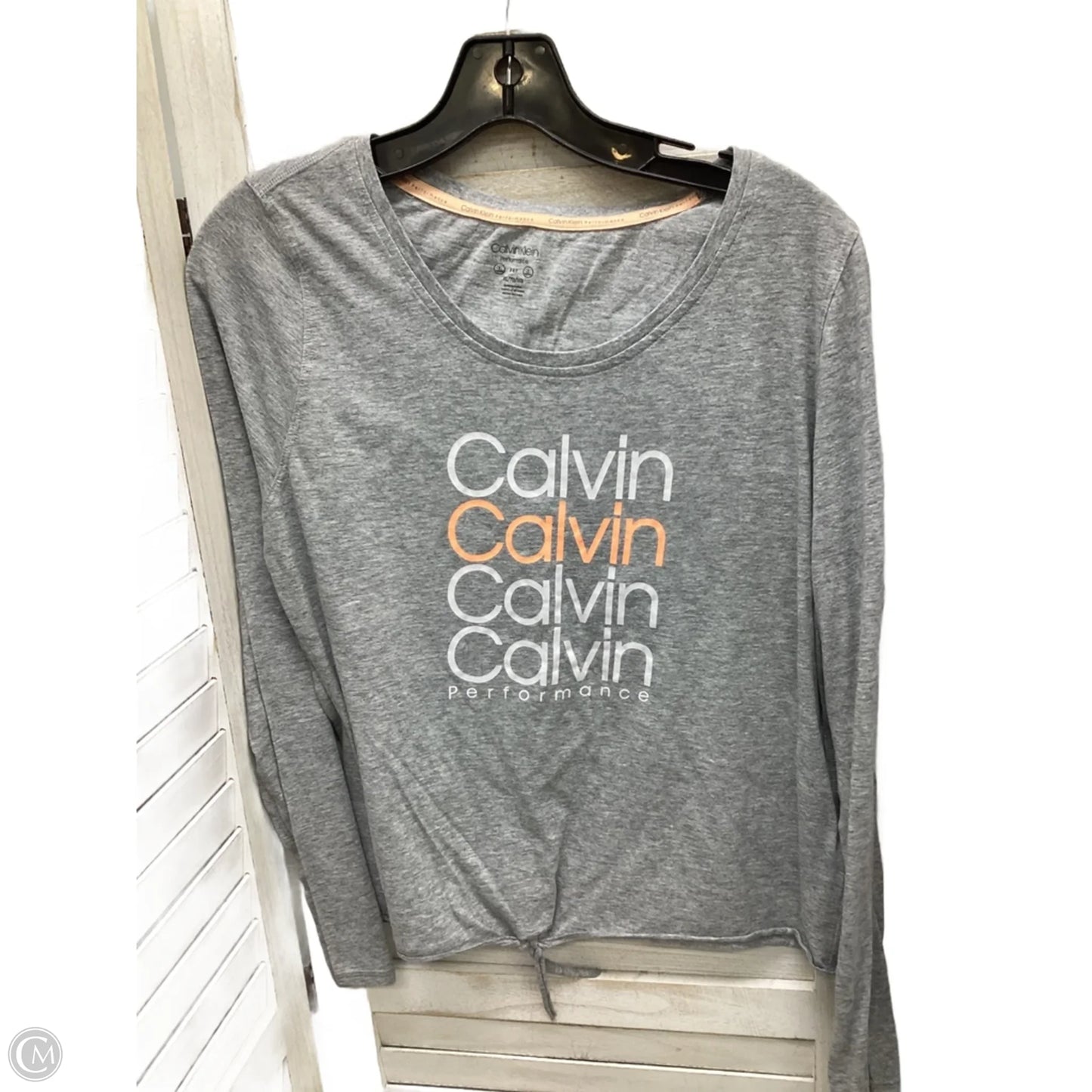 Top Long Sleeve By Calvin Klein In Grey, Size: Xl
