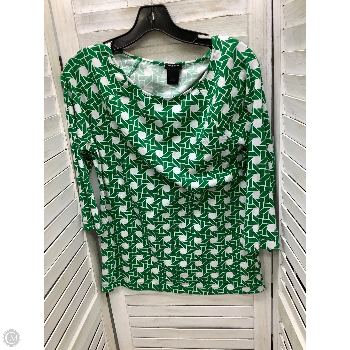 Top Long Sleeve By Ann Taylor In Green & White, Size: L