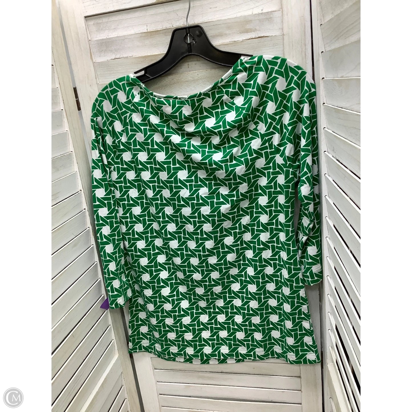 Top Long Sleeve By Ann Taylor In Green & White, Size: L