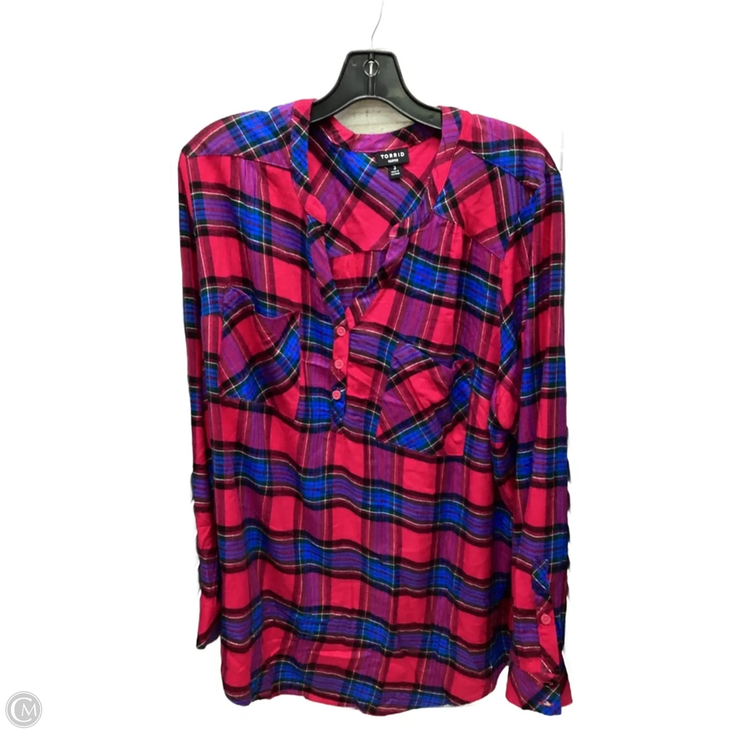 Top Long Sleeve By Torrid In Plaid Pattern, Size: 3x