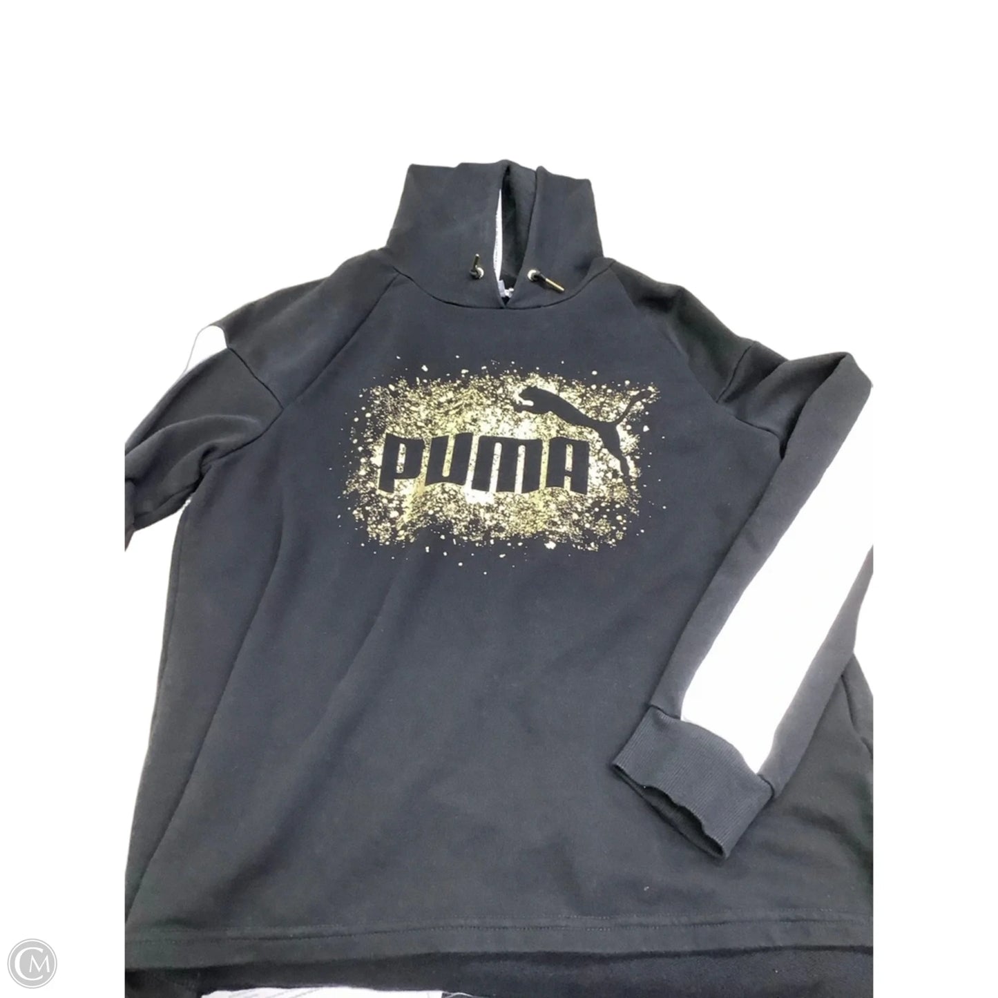 Sweatshirt Hoodie By Puma In Black & Gold, Size: L