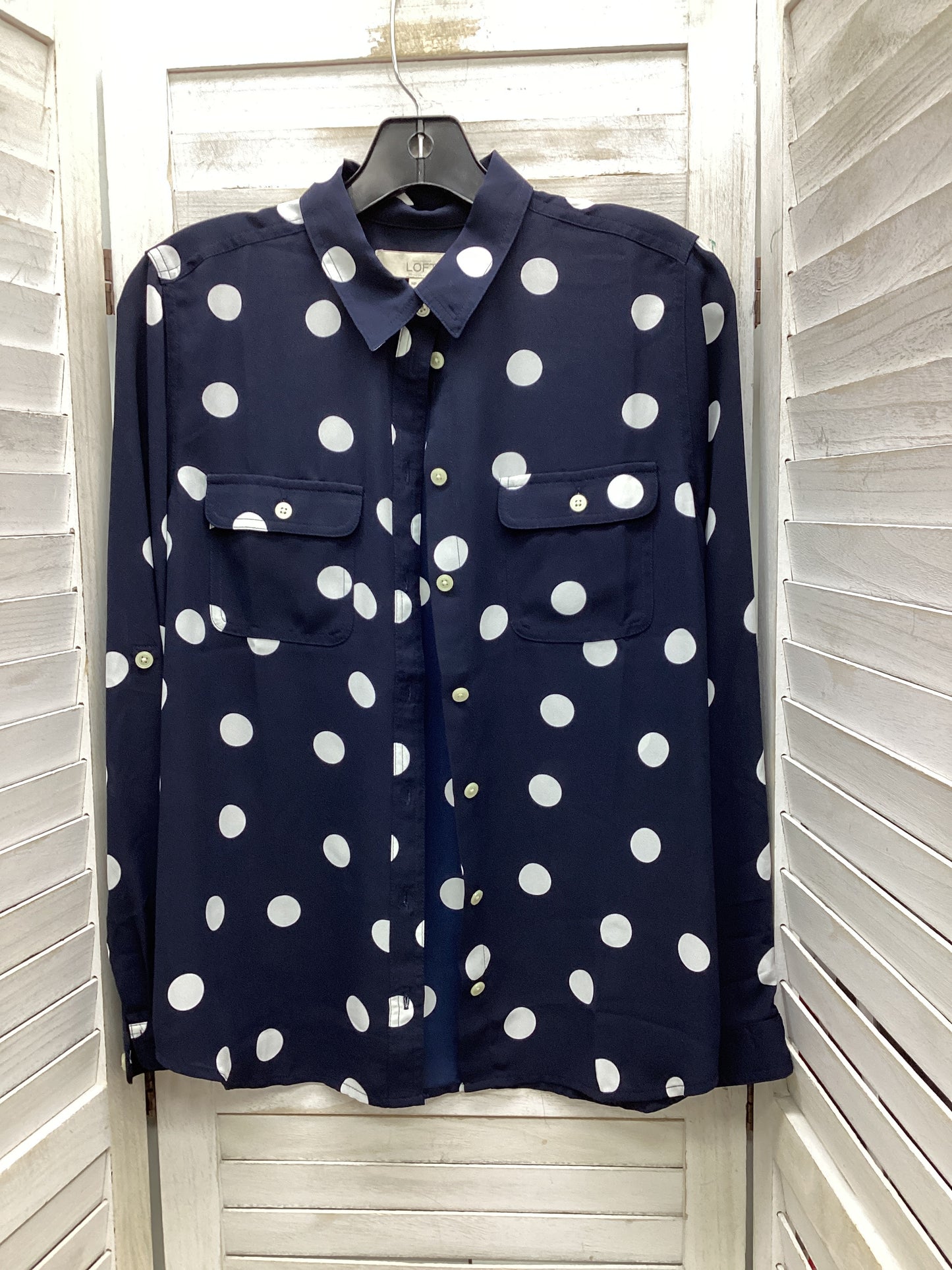 Blouse Long Sleeve By Loft In Polkadot Pattern, Size: Mp