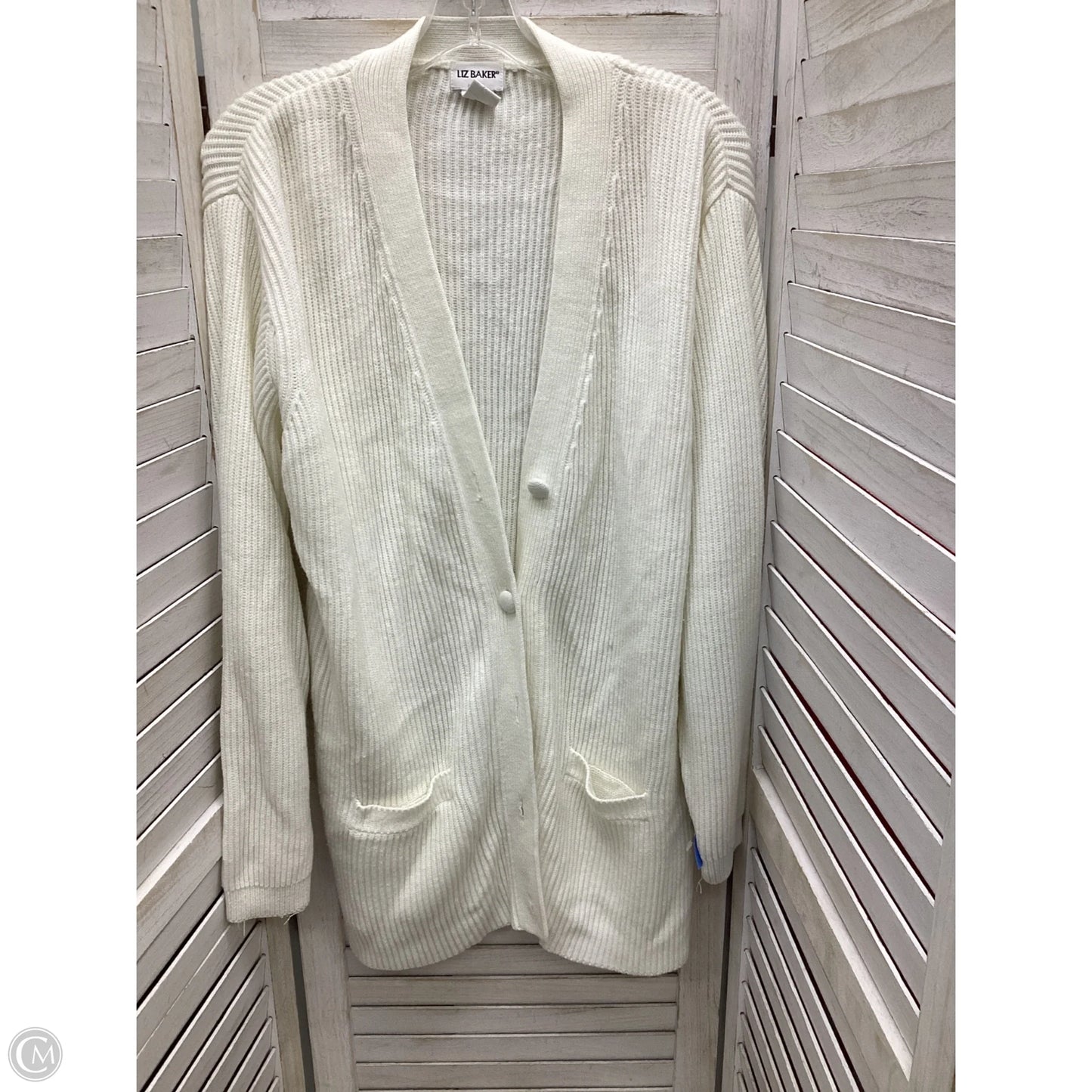 Sweater Cardigan By Liz Baker In Ivory, Size: L