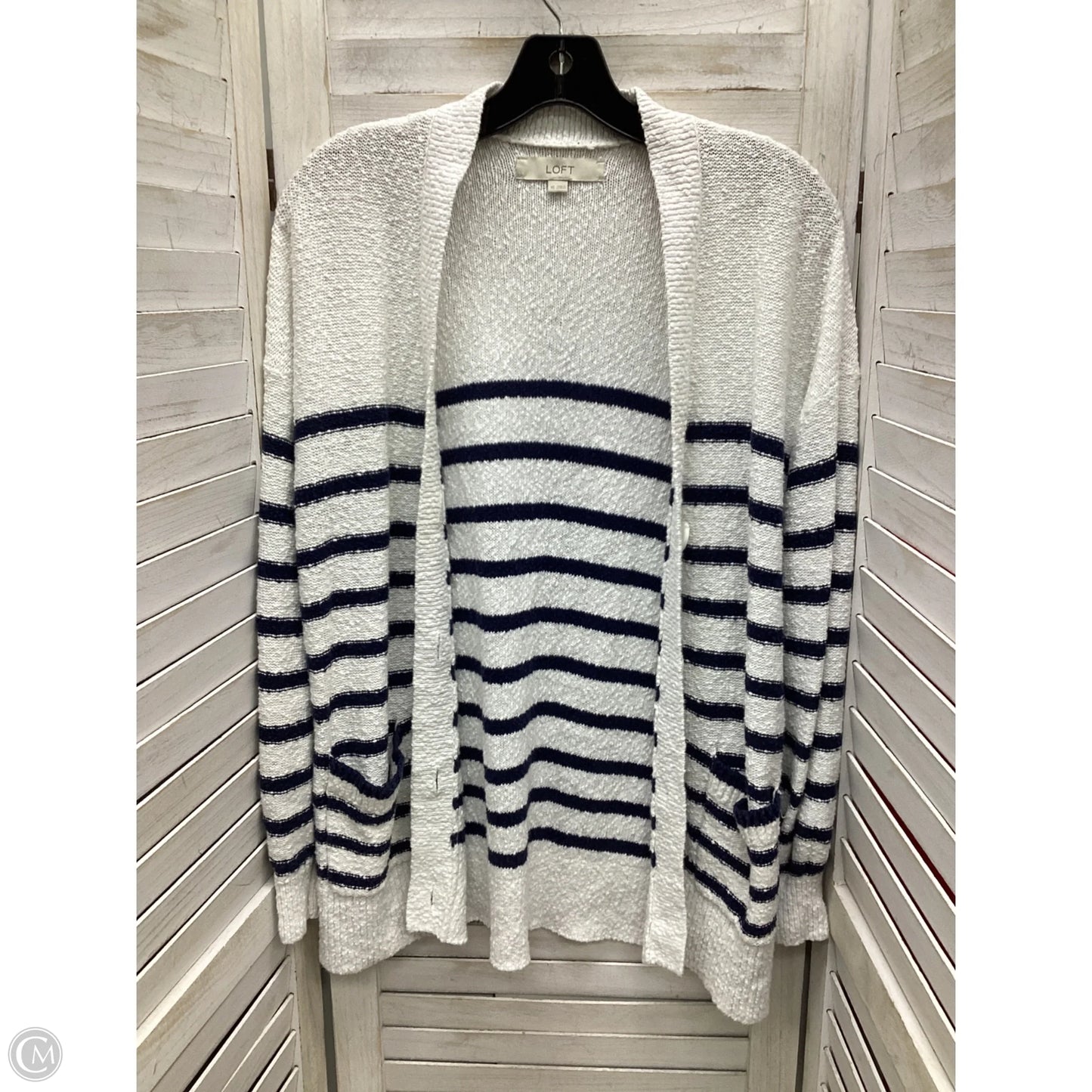 Sweater Cardigan By Loft In Striped Pattern, Size: Xs