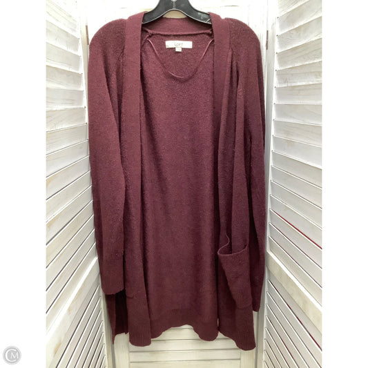 Sweater Cardigan By Loft In Maroon, Size: Xl