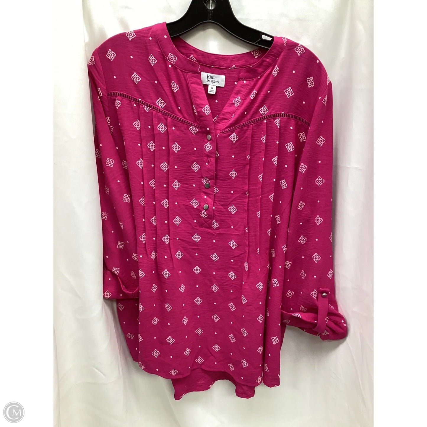 Top Long Sleeve By Kim Rogers In Pink & White, Size: Xl