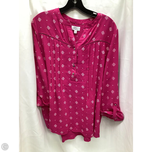 Top Long Sleeve By Kim Rogers In Pink & White, Size: Xl