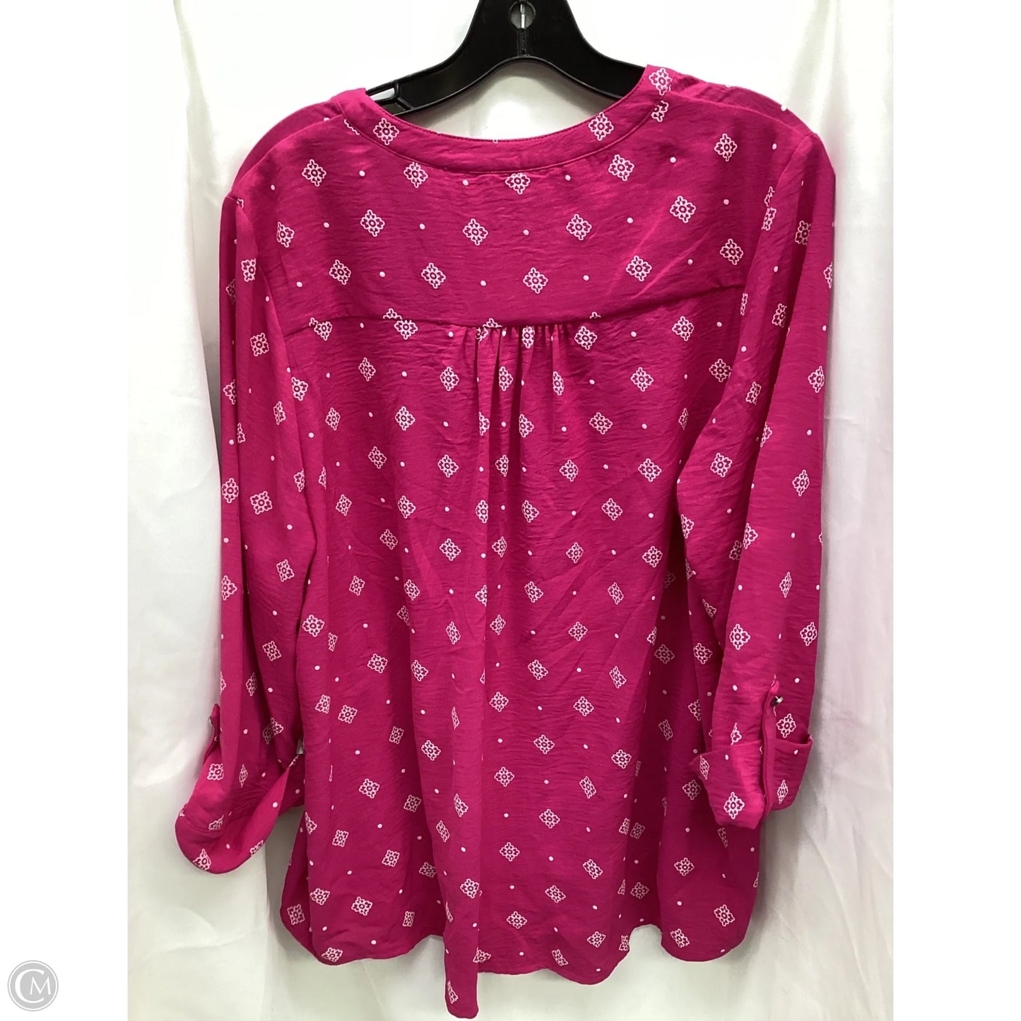 Top Long Sleeve By Kim Rogers In Pink & White, Size: Xl
