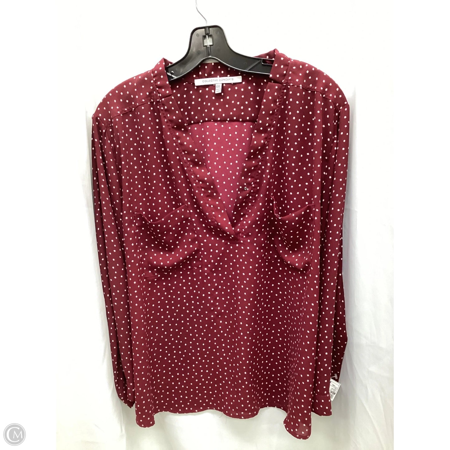 Top Long Sleeve By Collective Concepts In Maroon, Size: Xxl