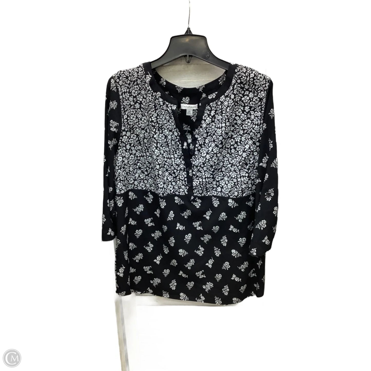 Top Long Sleeve By Croft And Barrow In Black & White, Size: Xl