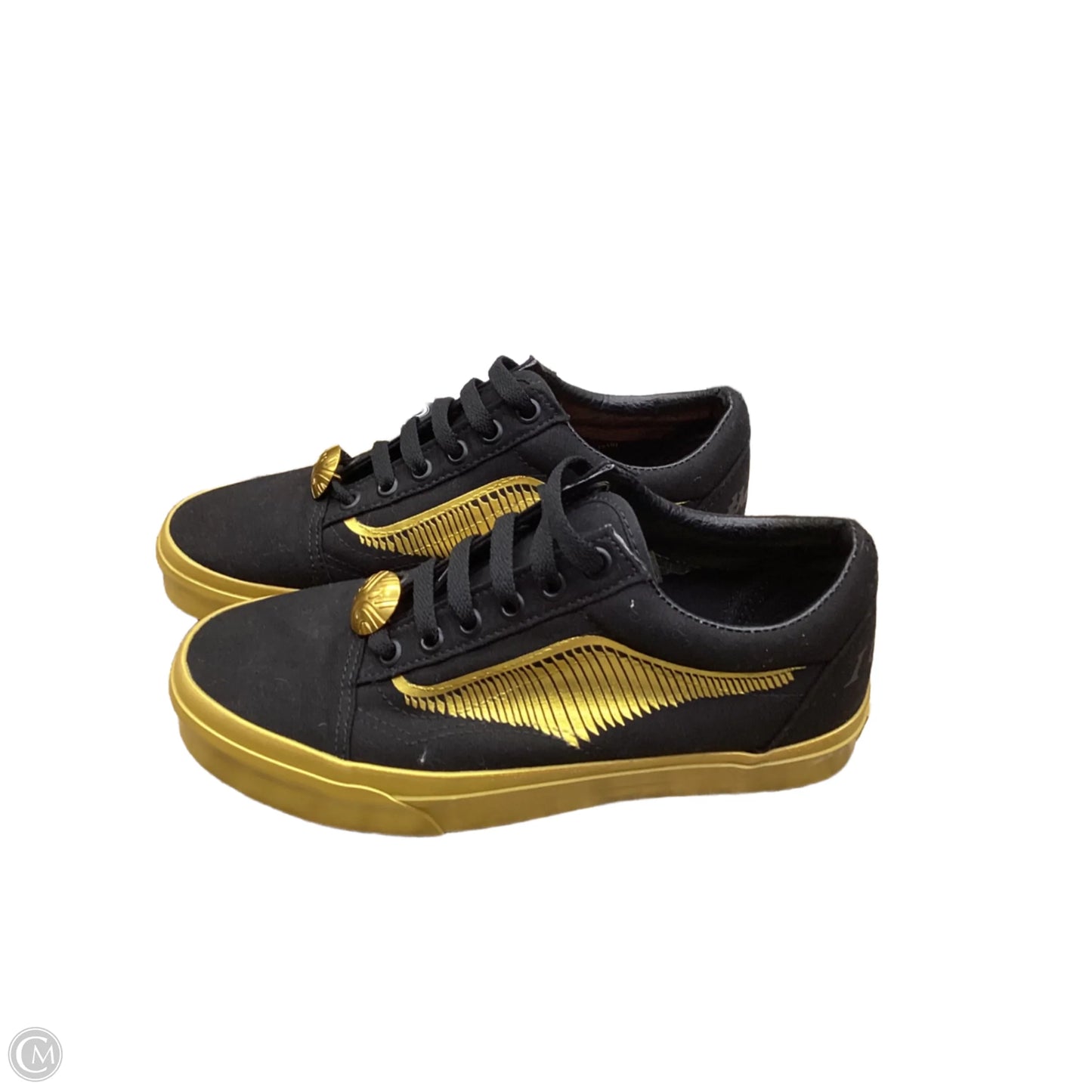 Shoes Flats By Vans In Black & Gold, Size: 7