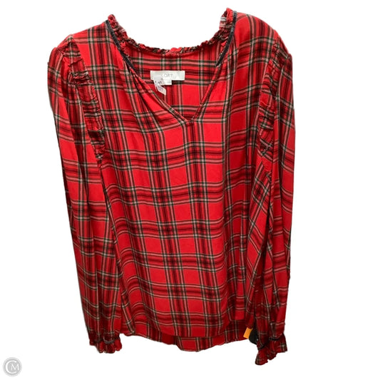 Top Long Sleeve By Loft In Plaid Pattern, Size: Xl