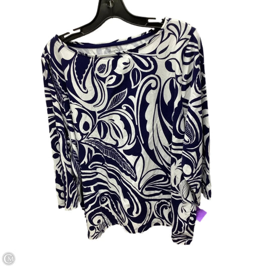 Top 3/4 Sleeve By Talbots In Blue & White, Size: 3x