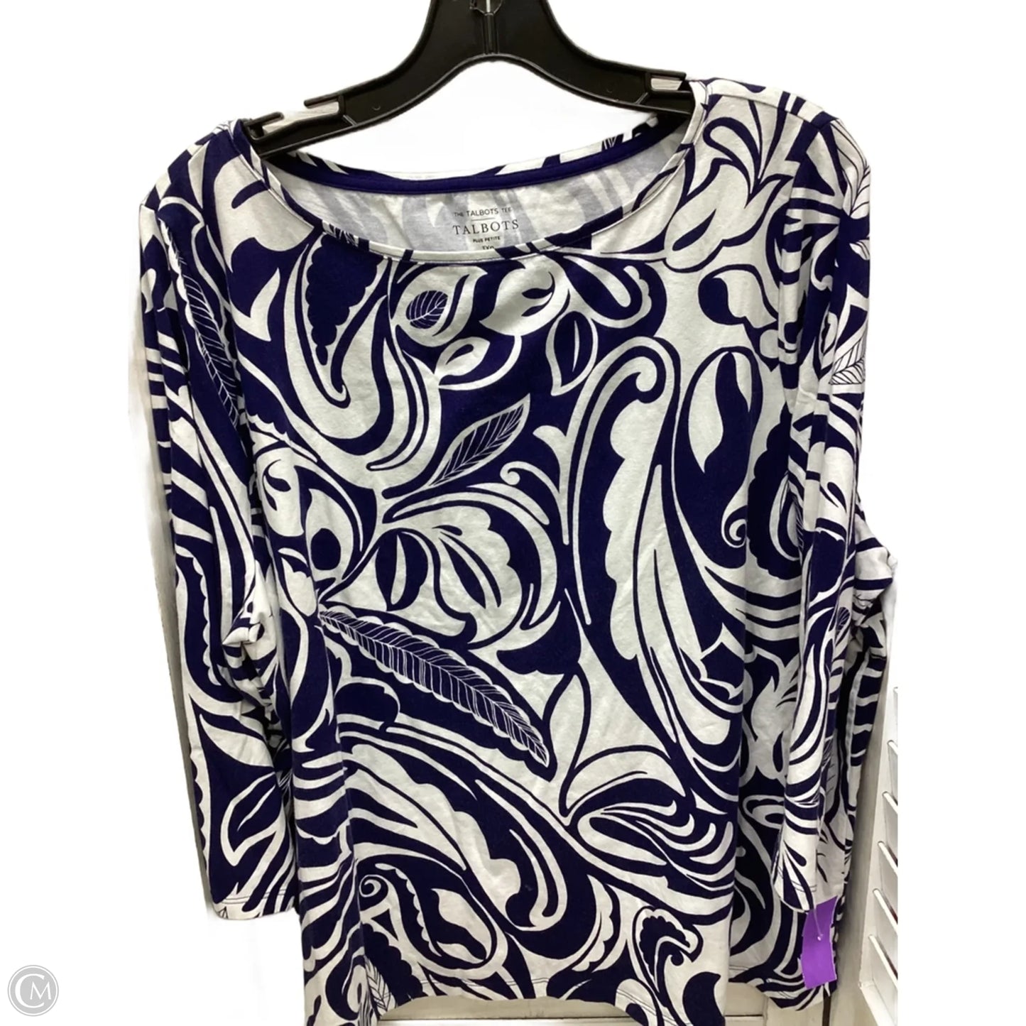 Top 3/4 Sleeve By Talbots In Blue & White, Size: 3x