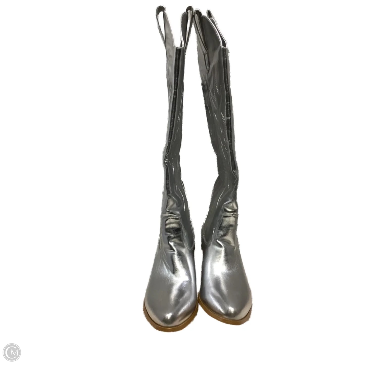 Boots Mid-calf Heels By Clothes Mentor In Silver, Size: 7.5