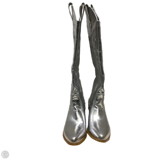 Boots Mid-calf Heels By Clothes Mentor In Silver, Size: 7.5