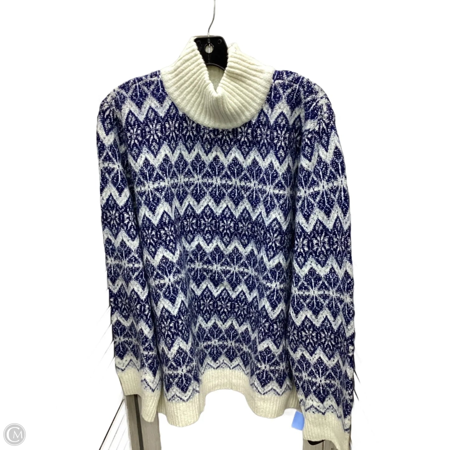 Sweater By Talbots In Blue & White, Size: Xl