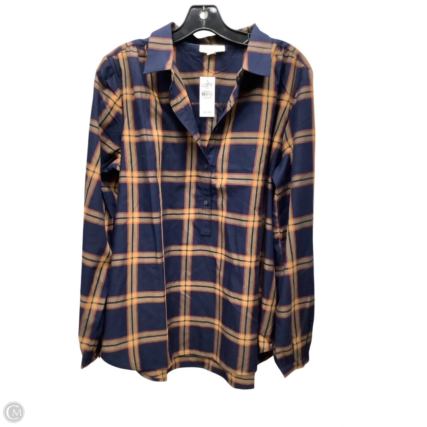 Top Long Sleeve By Loft In Plaid Pattern, Size: L