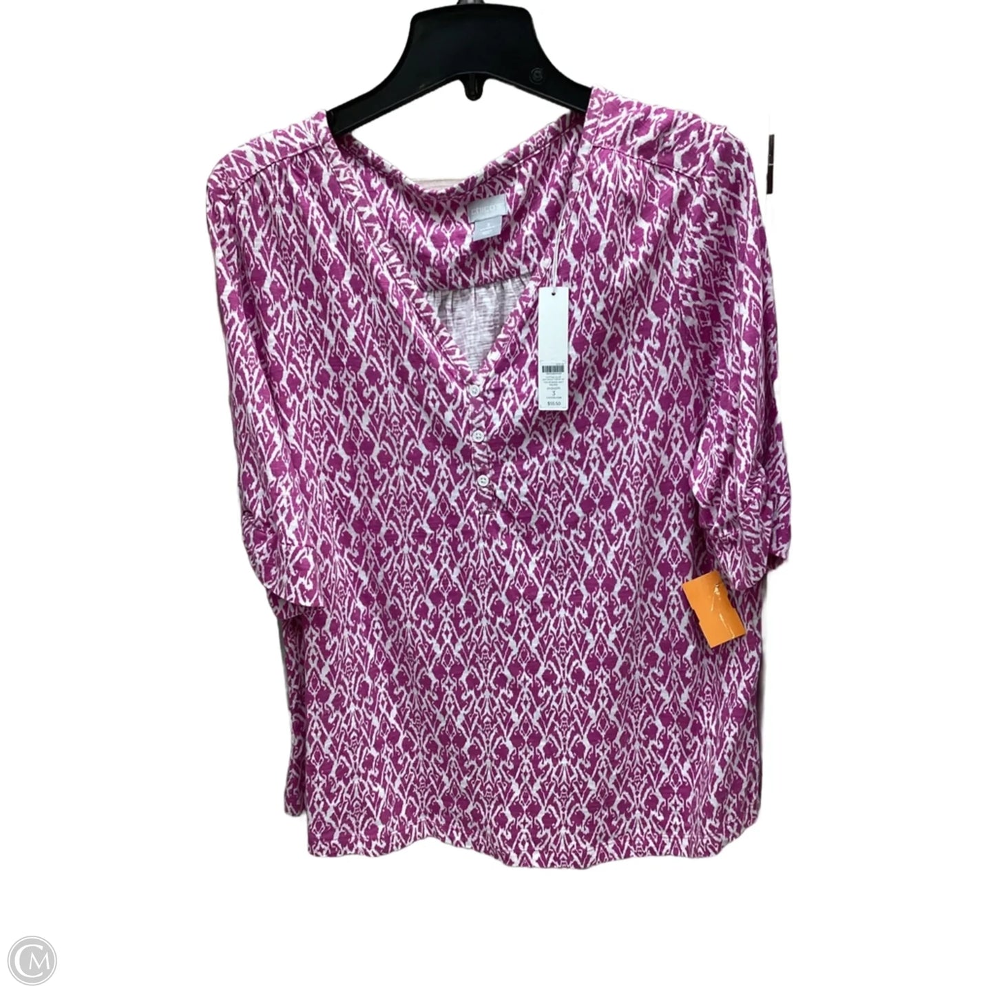 Top Short Sleeve By Chicos In Pink & White, Size: Xl