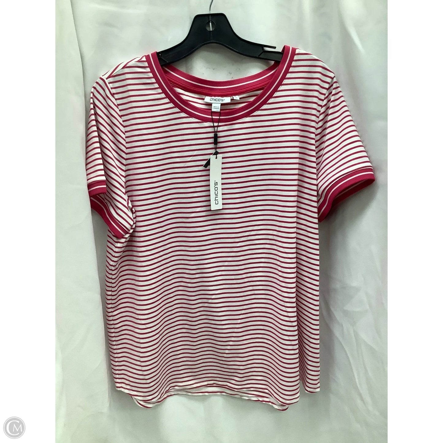 Top Short Sleeve By Chicos In Striped Pattern, Size: L