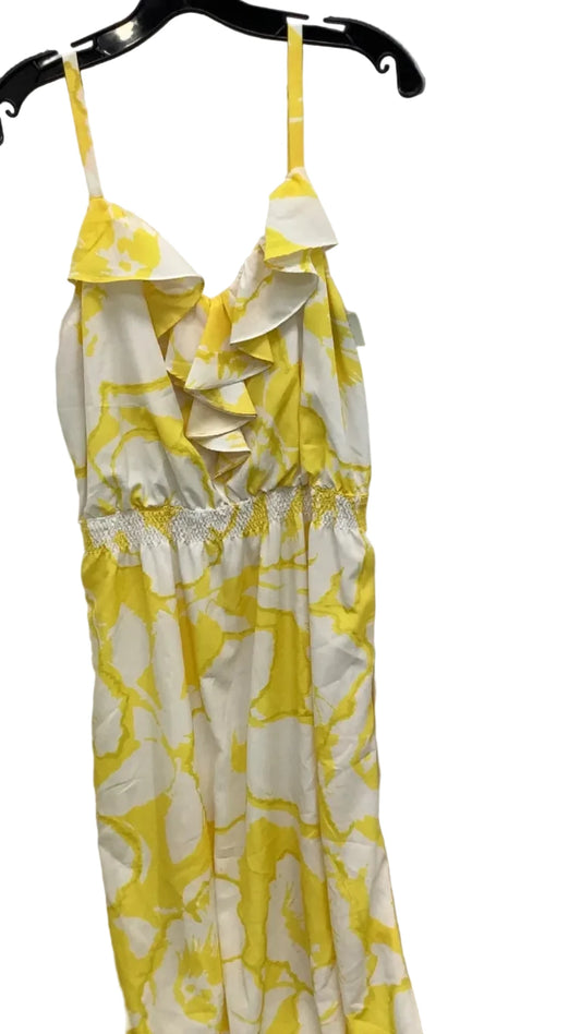 Dress Casual Maxi By Loft In White & Yellow, Size: 14