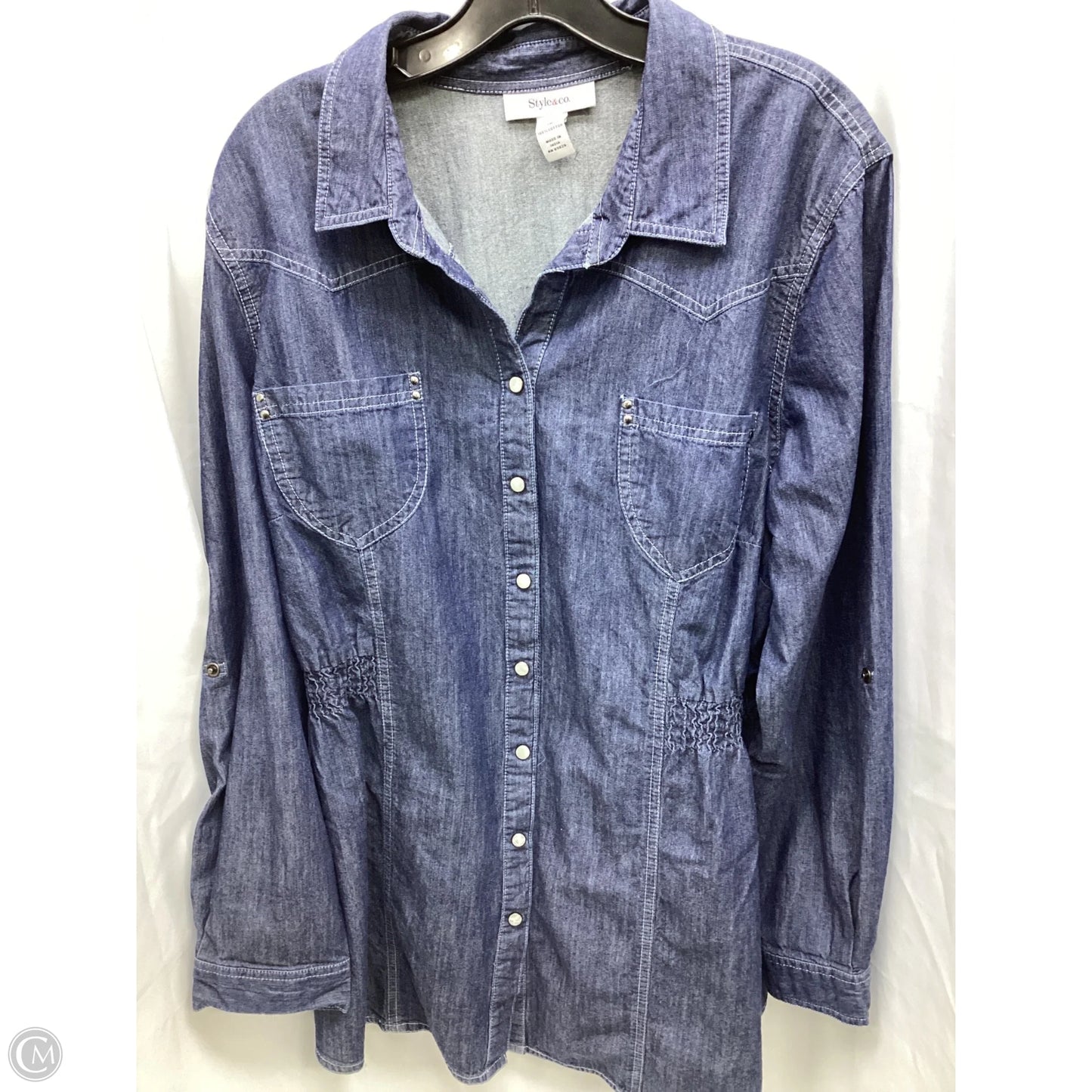 Top Long Sleeve By Style And Company In Blue Denim, Size: Xl
