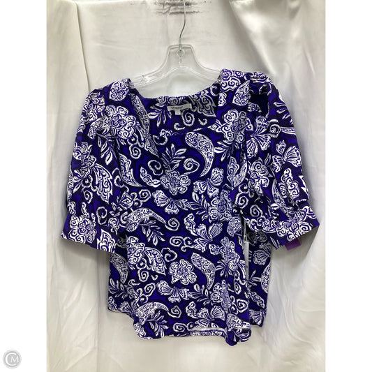 Blouse Short Sleeve By Chicos In Blue & White, Size: Xl
