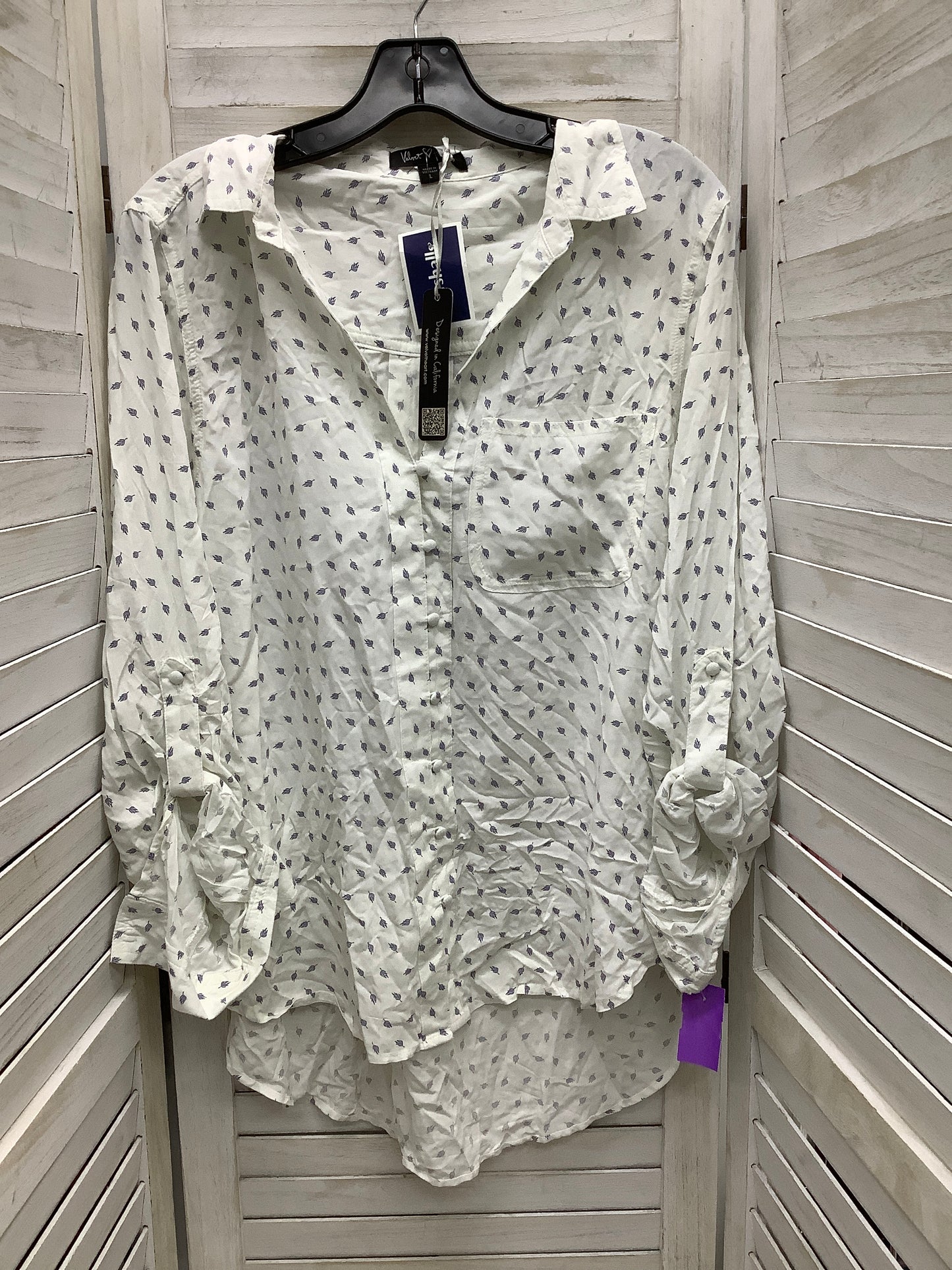 White Blouse Long Sleeve Velvet Heart, Size L