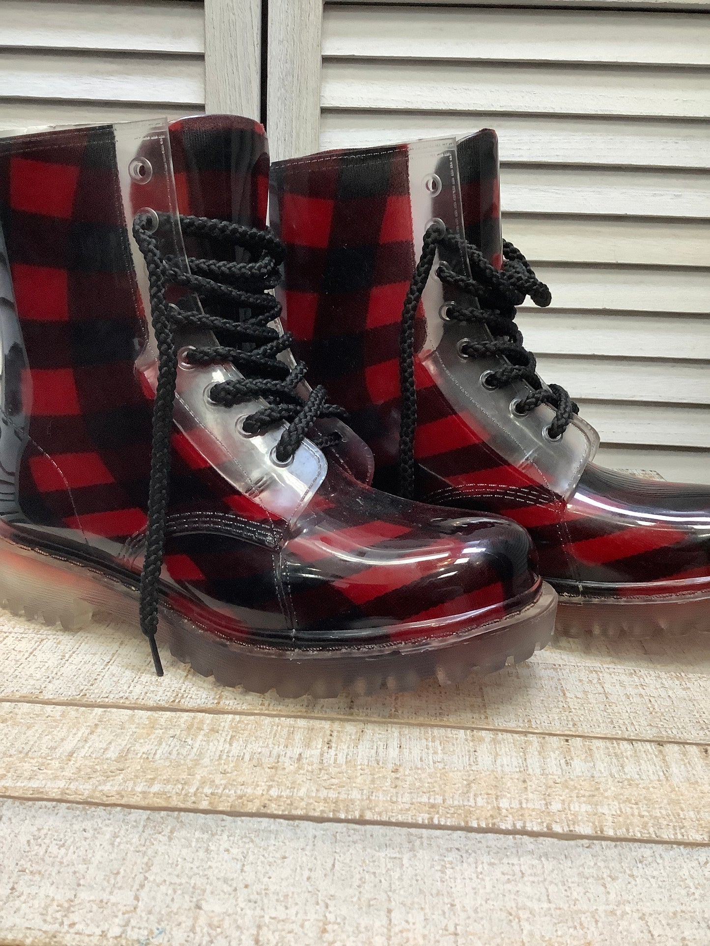 Boots Rain By Clothes Mentor In Plaid Pattern, Size: 9