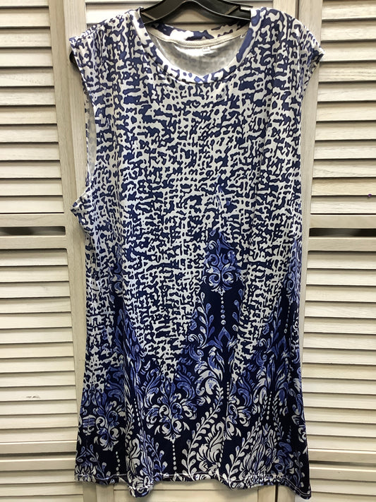 Blue & White Dress Casual Midi Clothes Mentor, Size 4x