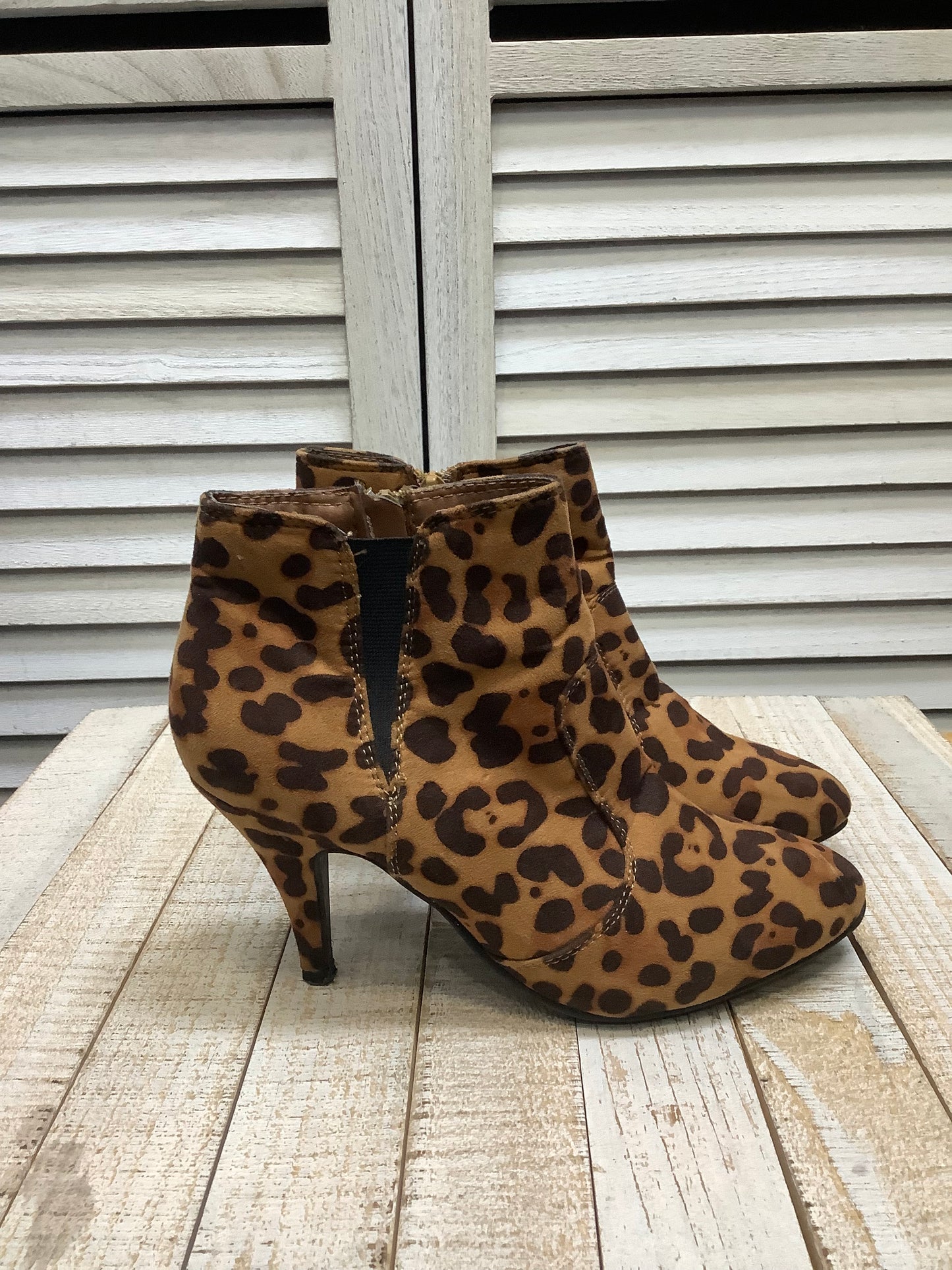 Boots Ankle Heels By Bamboo In Animal Print, Size: 7