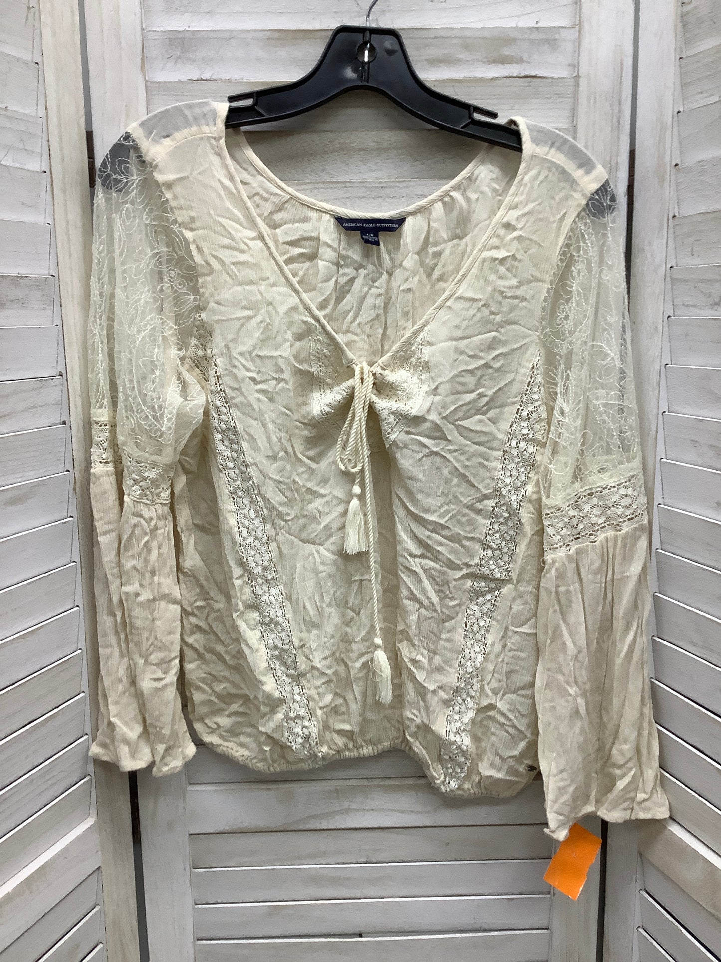 Cream Blouse Long Sleeve American Eagle, Size L