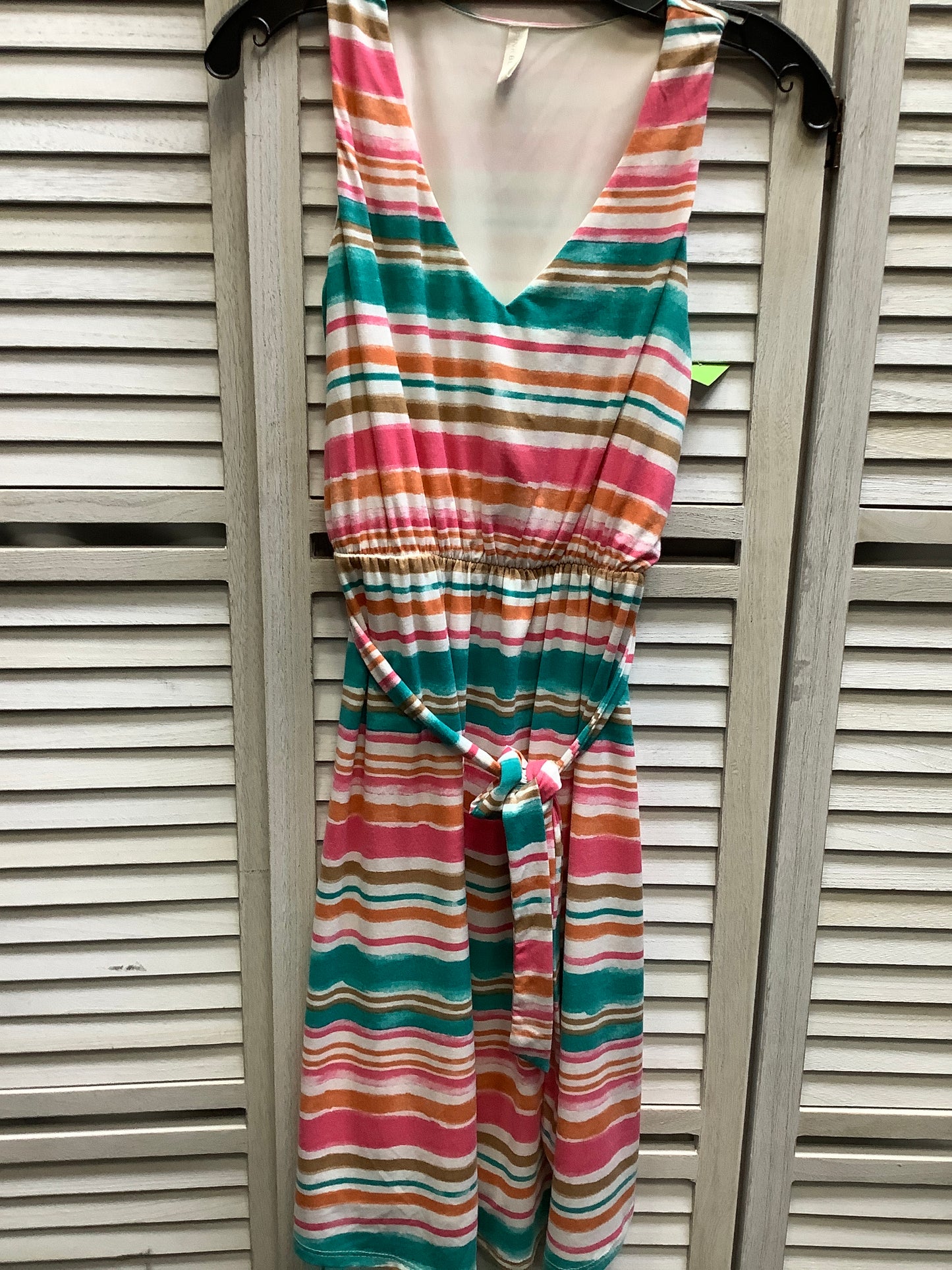 Striped Pattern Dress Casual Midi Pink Blush, Size S