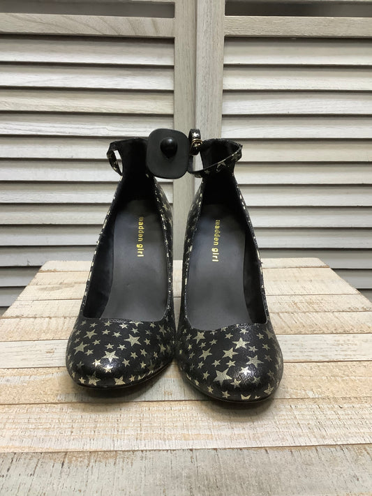 Black & Gold Sandals Heels Block Madden Girl, Size 8.5