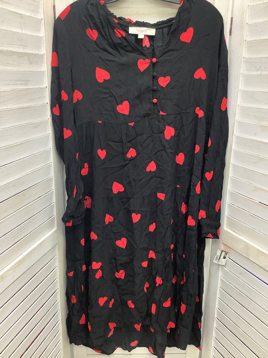 Black & Red Dress Casual Midi Loft, Size M