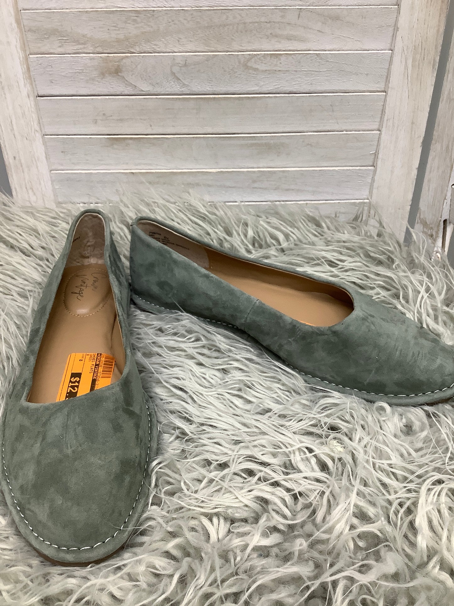 Green Shoes Flats Crown Vintage, Size 8