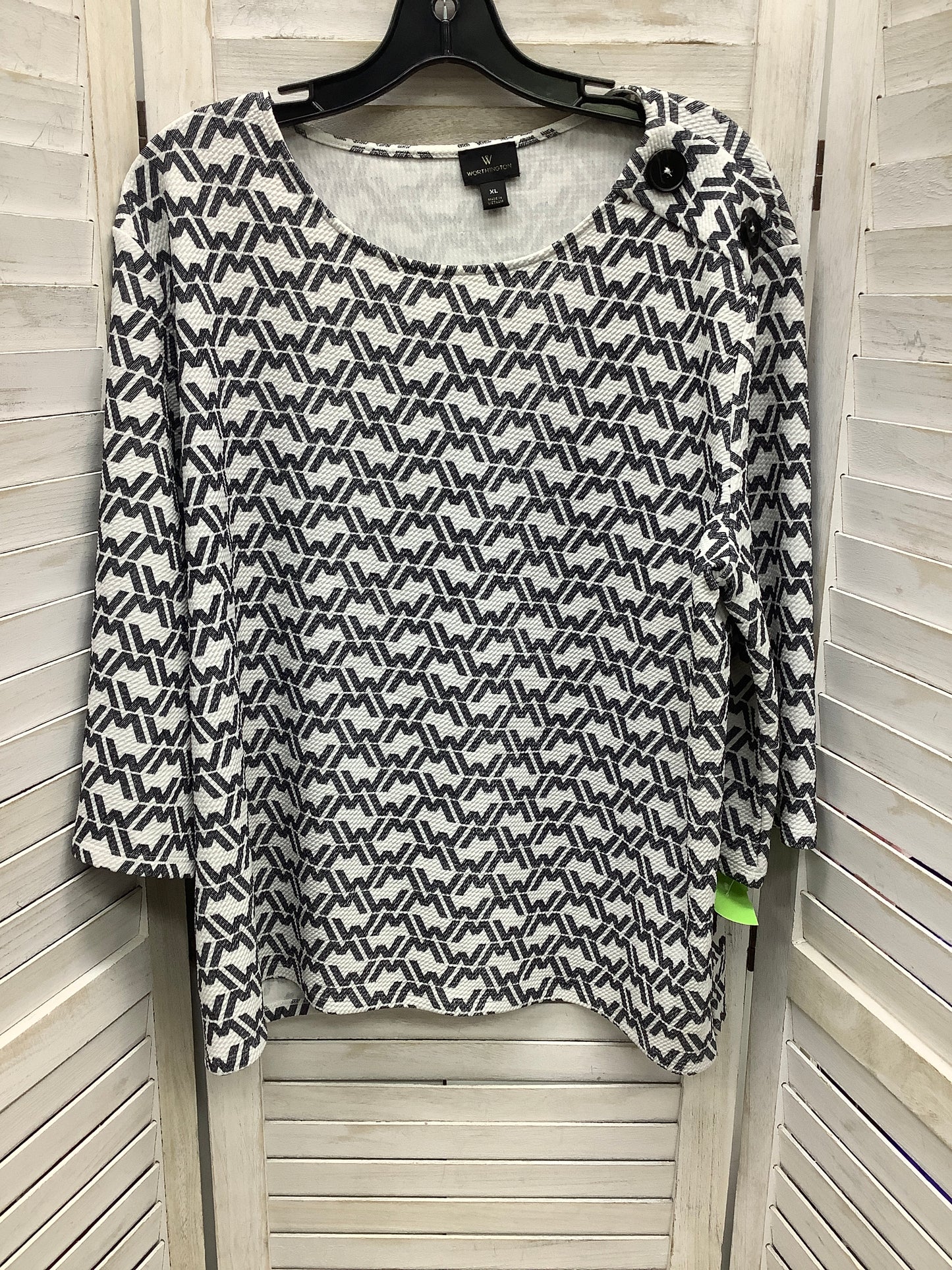 Black & White Top 3/4 Sleeve Worthington, Size Xl